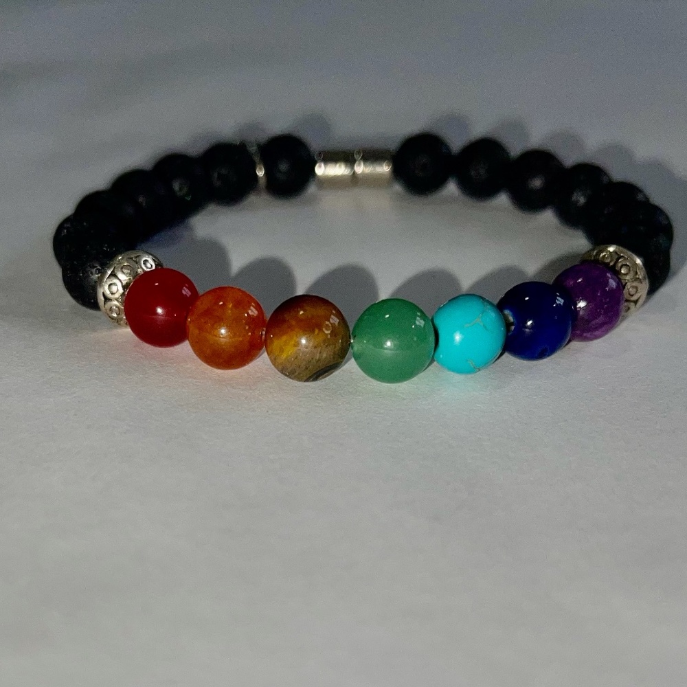 Chakra Bracelet , with Black lave beads.